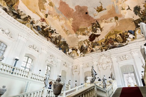 Staircase, fresco, ceiling painting by Tiepolo, Wuerzburg Residence, UNESCO World Heritage Site,