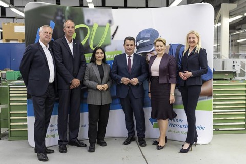 Group photo taken during a visit to the Berliner Wasserbetriebe training centre in Berlin, from