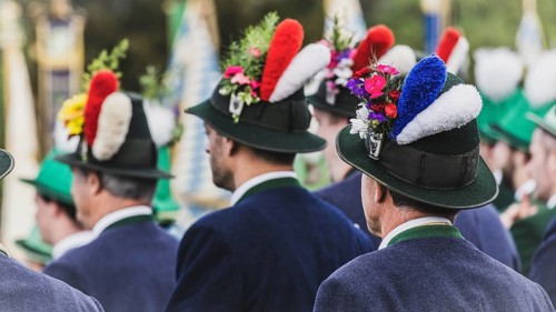 Patron saint's day, mountain marksmen, customs, traditional traditional costume, hat decoration,