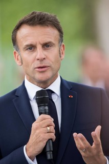 Emmanuel Macron (President of the French Republic) at the stage talk in the dialogue forum at