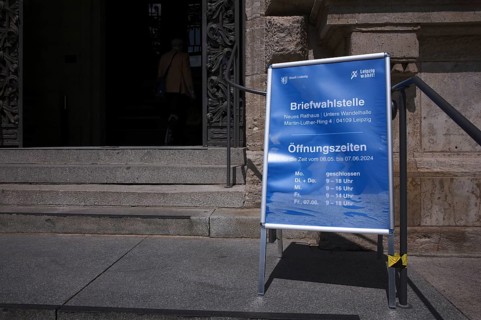 Entrance to postal voting centre, postal voting, European Election 2024, New City Hall, Leipzig,