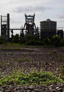 The dreary Hympendahl slag heap with the listed Phoenix-West blast furnace works, Hoerde, Dortmund,