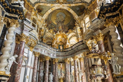 Interior view, Court Church, Wuerzburg Residence, UNESCO World Heritage Site, Wuerzburg, Lower