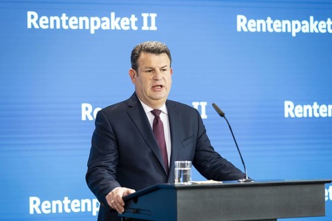 Hubertus Heil (SPD), Federal Minister of Labour and Social Affairs, recorded as part of a press