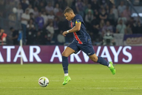 Football match, captain Kylian MBAPPE' Paris St. Germain running with the ball to the left, Parc