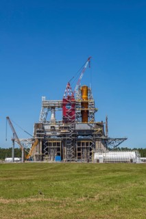 Rocket engine test stand at Stennis Space Center designed for Saturn V rocket testing and modified