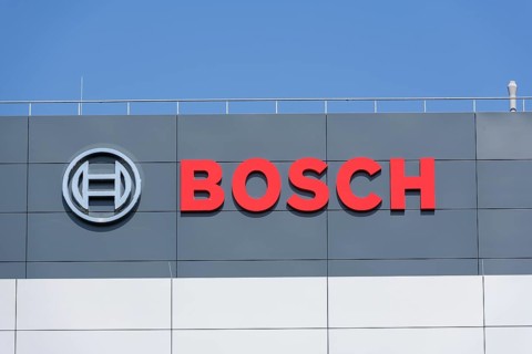 Logo of Robert Bosch GmbH on the facade of a building, Waiblingen, Baden-Wuerttemberg, Germany,