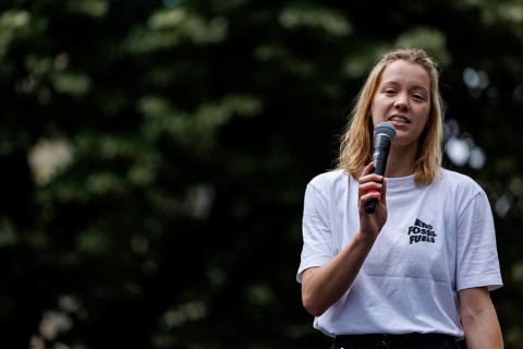 Carla Reemtsma, climate protection activist from Fridays For Future, during a reder for the climate