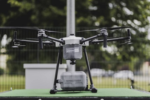 Delivery drone, photographed as part of the official opening of the drone delivery service