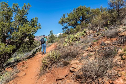 Senior man hiking a trail in Sedona, Arizona, USA, North America