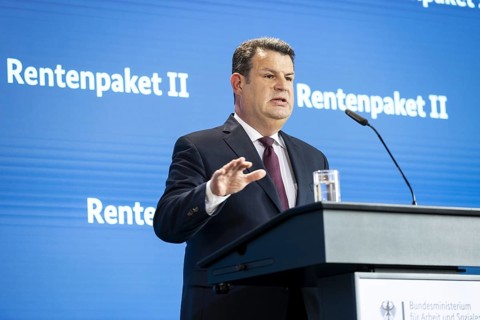 Hubertus Heil (SPD), Federal Minister of Labour and Social Affairs, recorded as part of a press