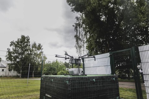 Delivery drone, photographed as part of the official opening of the drone delivery service