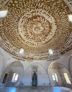 View of interior of domed building former Sultan Ibrahim Mosque with mosaic ceiling in dome built