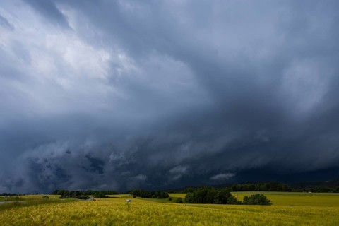 A thunderstorm cell moves over Porschdorf in Saxon Switzerland, thunderstorm, Porschdorf, Saxony,