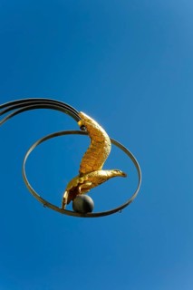 Inn sign, inn, restaurant, figure of a golden eagle, advertising sign, Hotel Adler am Schloss, nose