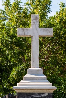 Large cemetery with tombs and religious symbols in Chiclana, Andalusia, Spain, Europe