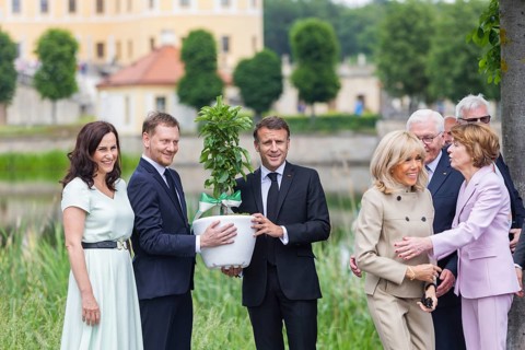 French President Emmanuel Macron visits the Federal Republic of Germany with his woman Brigitte, at