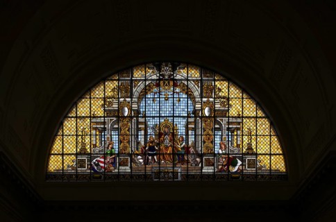 Interior view, semi-circular window, stained glass, symbol of arts and crafts, domed hall, Federal