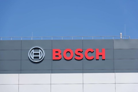 Logo of Robert Bosch GmbH on the facade of a building, Waiblingen, Baden-Wuerttemberg, Germany,