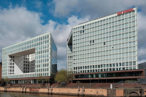 Mirror building in Hafencity, Hanseatic City of Hamburg, Hamburg, Germany, Europe