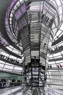 The dome of the Reichstag in Berlin. The architect Sir Norman Foster designed the steel and glass
