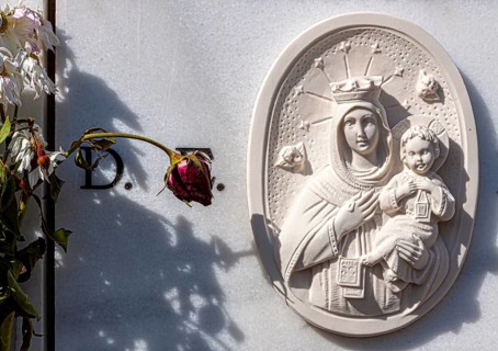 Religious symbols on the graves in a cemetery in Chiclana, Andalusia, Spain, Europe