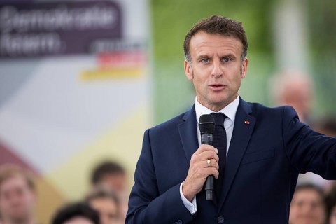 Emmanuel Macron (President of the French Republic) at the stage talk in the dialogue forum at