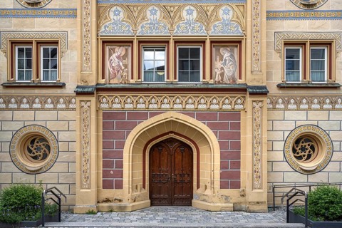 Detailed view of the Heilig-Geist-Spital in the historic old town of Bad forest lake, Upper Swabia,