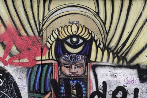 Graffiti on the Berlin Wall in the East Side Gallery, Berlin, Germany, Europe, Surrealist graffiti