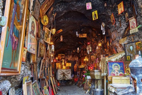 Rock Chapel, Archangel Michael Panormitits, A cave full of Orthodox icons and paintings,