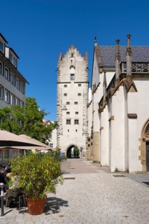 The Frauentor, historic town gate in the historic town centre of Ravensburg, Ravensburg district,