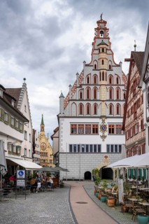 The town hall in the historic old town of Bad forest lake, with the Heilig-Geist-Spital hospital