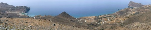 Panoramic view from elevated position on left Loutra with new small harbour on right small village
