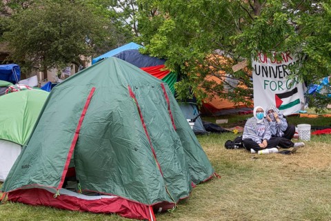 Detroit, Michigan USA, 28 May 2024, A tent encampment set up by students at the Wayne State