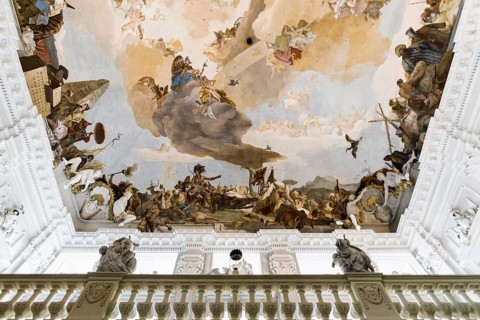 Staircase, fresco, ceiling painting by Tiepolo, Wuerzburg Residence, UNESCO World Heritage Site,