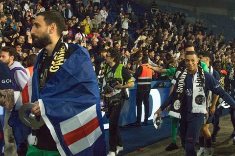 Football match, captain Kylian MBAPPE' Paris St. Germain proudly after the award ceremony with his