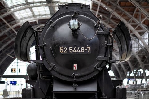 Steam locomotive class 52 of the Deutsche Reichsbahn DR with tub tender, Witte wind deflectors,