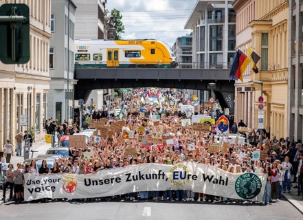 Demonstrators with signs at Fridays for Future, taken during the climate strike for the EU
