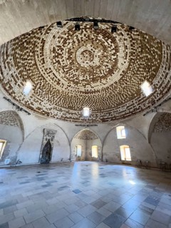 View of interior of domed building former Sultan Ibrahim Mosque with mosaic ceiling in dome built