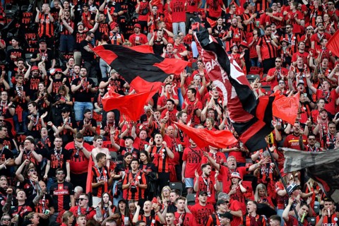 Fan curve, fan block, many fans in red, atmospheric, Bayer 04 Leverkusen, 81st DFB Cup Final 2024,