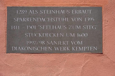 Information board at the Muehlberg ensemble is a heritage-protected group of late medieval houses,