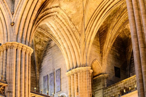 Interior view, La Catedral de la Santa Creu i Santa Eulalia, Barri Gotic, Barcelona, Catalonia,