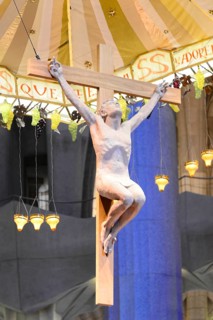 Sagrada Familia, Basilica by Antoni Gaudi, Barcelona, Catalonia, Spain, Europe, Crucifix in the