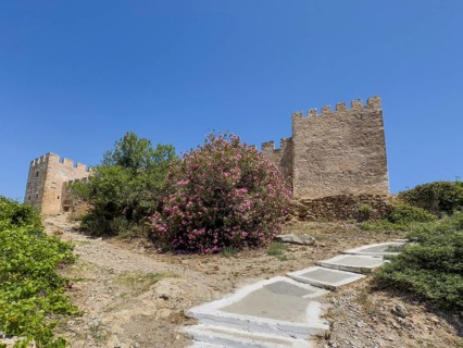 Exterior view with two corner towers walls battlements of Fort Fortezza Fortetza Frangokastello