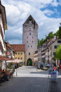 The Obertor, historic town gate at the end of Marktstrasse, Ravensburg, Ravensburg district,