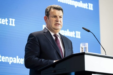 Hubertus Heil (SPD), Federal Minister of Labour and Social Affairs, recorded as part of a press