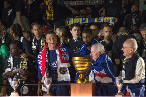 Football match, captain Kylian MBAPPE' Paris St Germain, celebrating the French championship in the