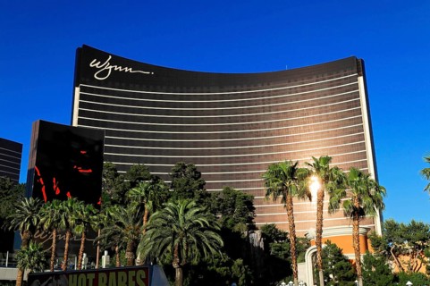 Las Vegas, Nevada, USA, North America, Hotel building with modern architecture, surrounded by palm