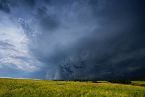 A thunderstorm cell moves over Porschdorf in Saxon Switzerland, thunderstorm, Porschdorf, Saxony,