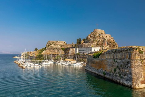 Mandraki harbour in front of the Old Fortress, Kerkyra, Corfu